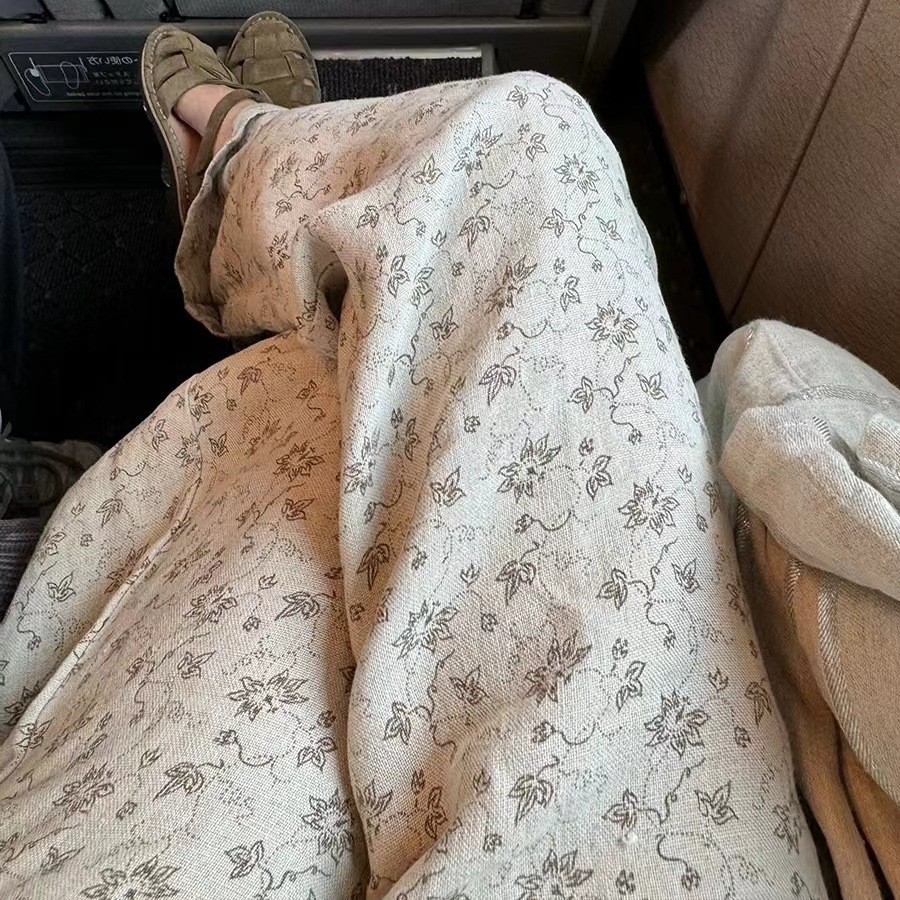 In-stock 0wis raindrop linen and floral patterned French raindrop linen printed floral casual trousers, slimming and versatile pic 22