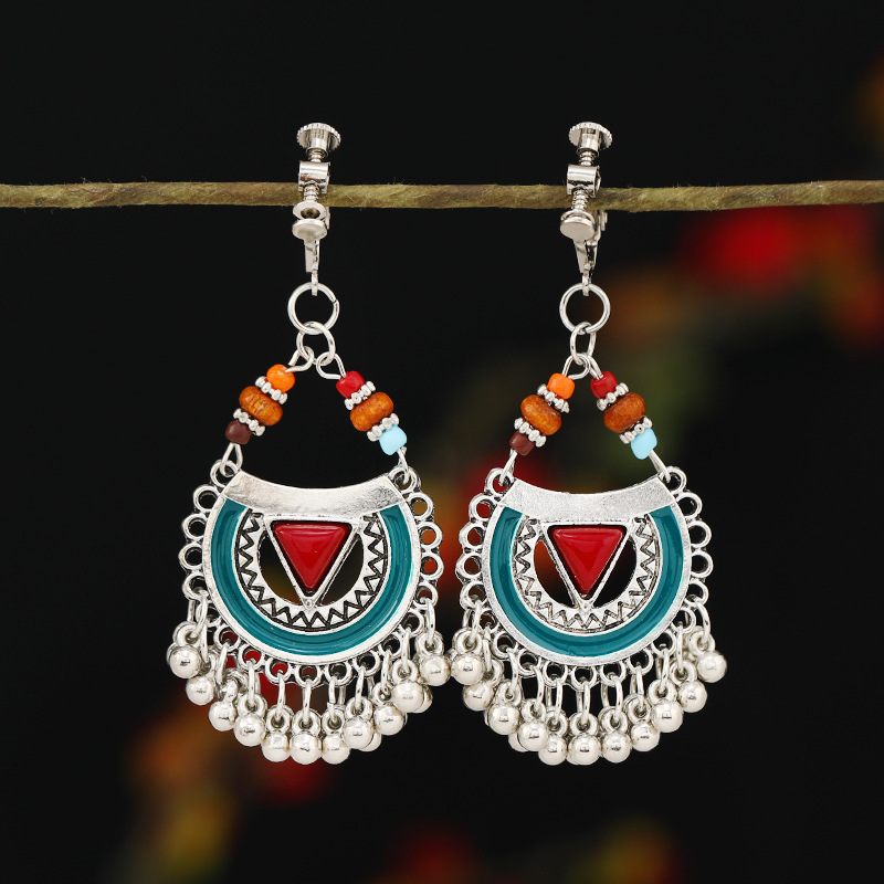 螺旋无痛耳夹女民族风复古长款流苏耳坠波西米亚耳环无耳洞耳饰品详情3