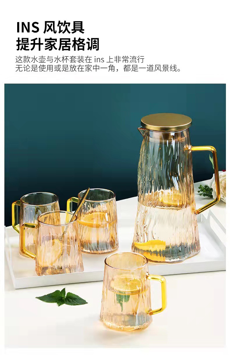 高硼硅玻璃冰川纹冷水壶大容量耐高温家用凉水壶果汁壶高级感套装详情8