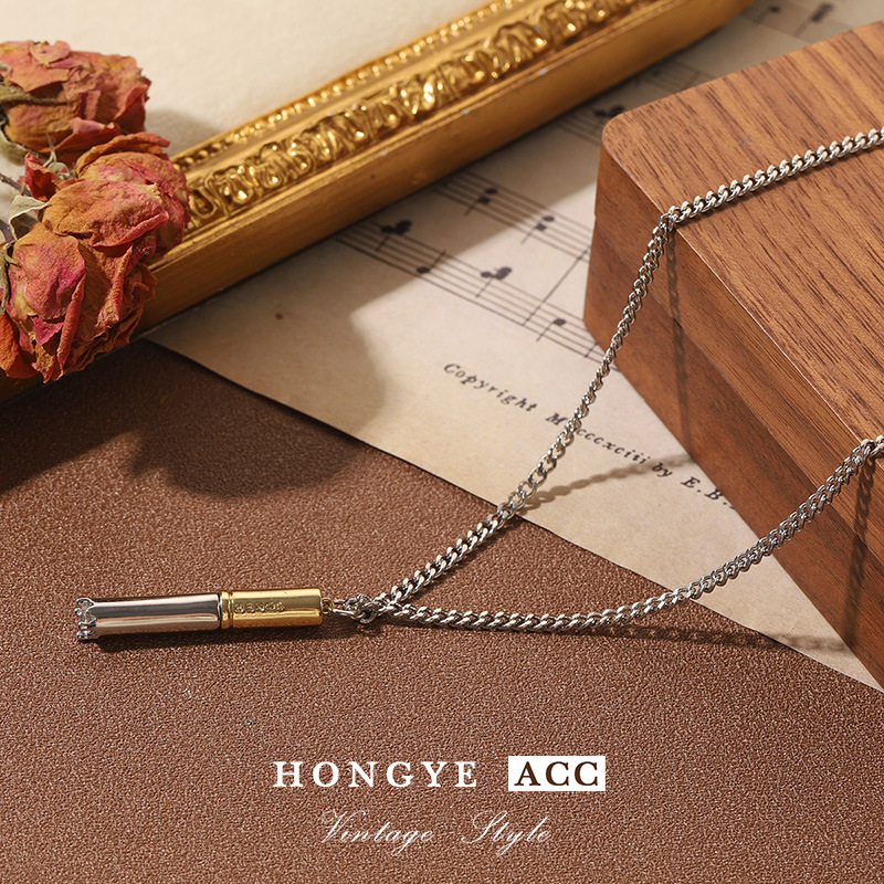 圆筒口哨锁骨链女简约金银撞色925高级感小众气质复古首饰项链女详情14