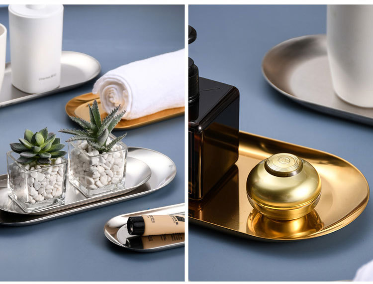 Retro 304 stainless steel golden oval plate, commercial towel plate, ins jewelry plate, dessert tray, snack plate pic 15