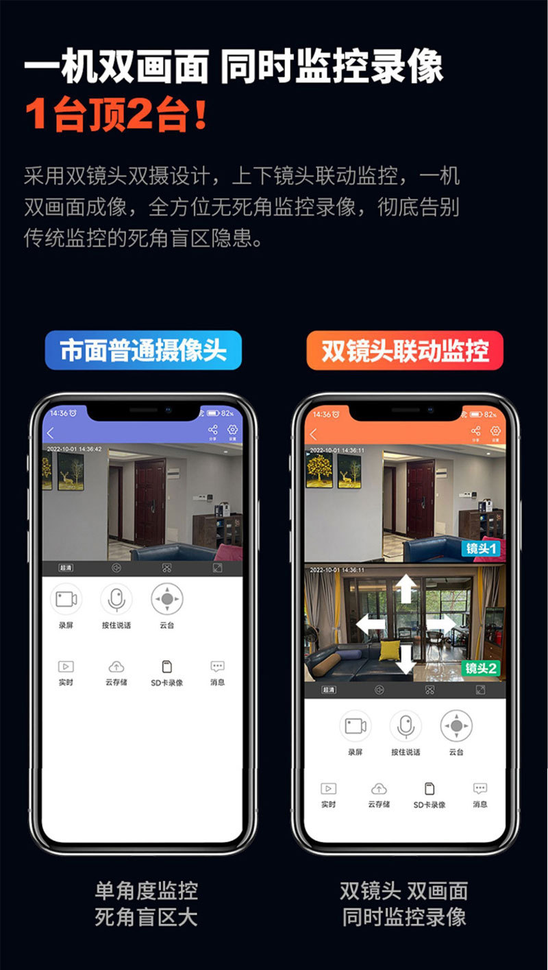 枪球联动双镜头一体摇头机360全景自动旋转云台高清监控摄像头详情8