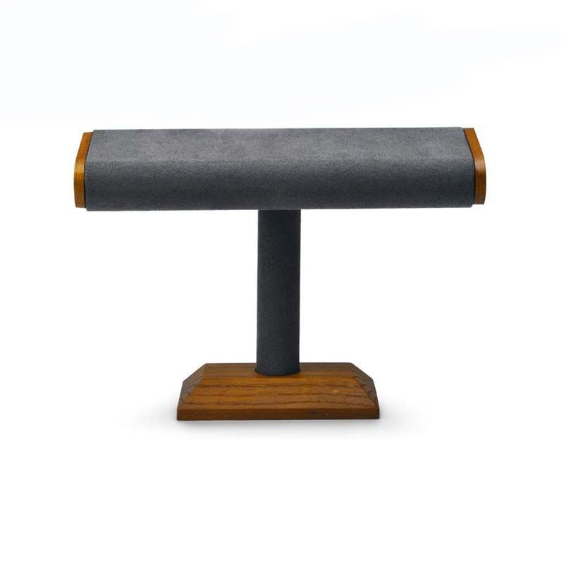 定制实木仿皮绒扁管封口木塞工字架手表展架黑色pu皮绒米色手链架详情1