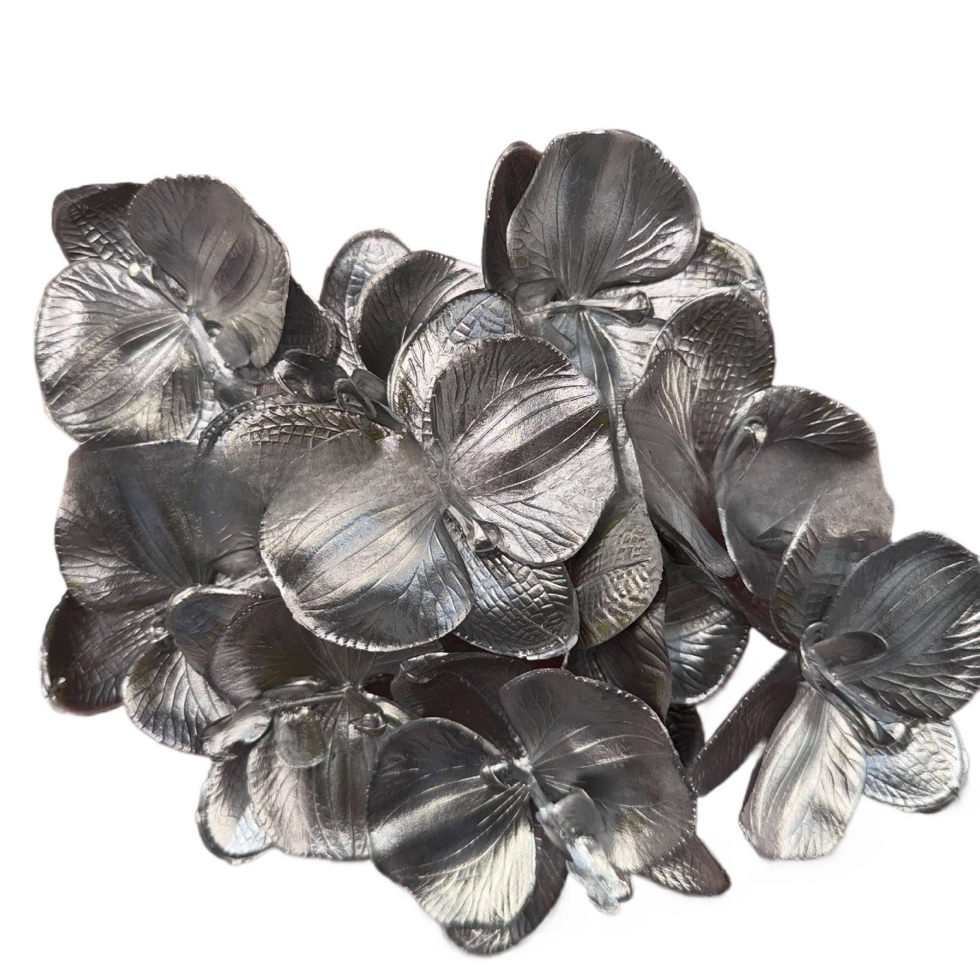 圣诞装饰金色蝴蝶兰花银色蝴蝶兰金银色蝴蝶兰花头叶子仿真花详情9