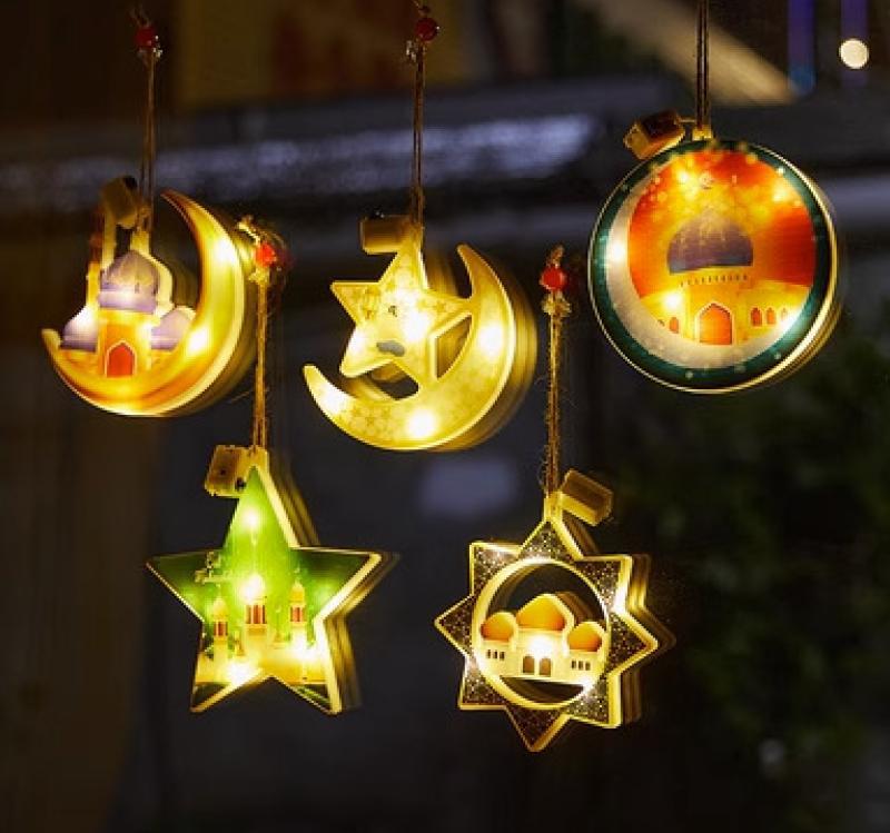 Cross-border foreign trade LED painted leather line star and moon curtain light interior decoration 10 hanging moon five-pointed star castle color pic 1