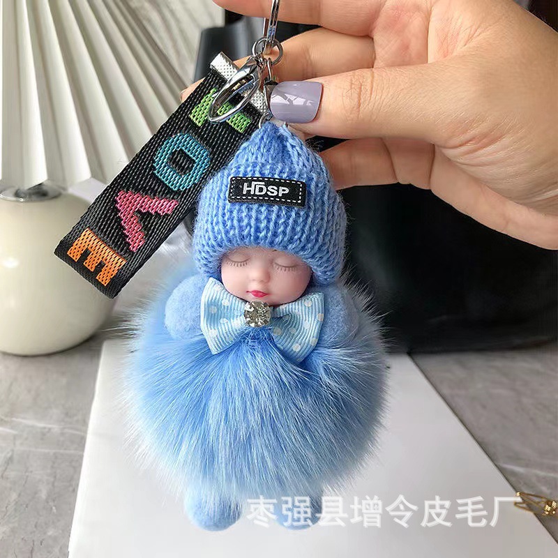 真狐狸毛球挂件可爱毛绒公仔睡眠娃娃汽车钥匙扣包包配饰批发代发详情14