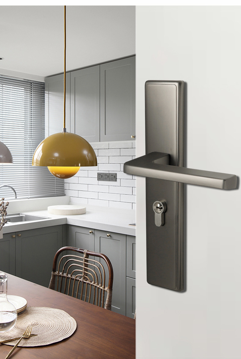 现代简约一体式室内门锁 卧室厨房静音磁吸黑色通用型木门执手锁详情6