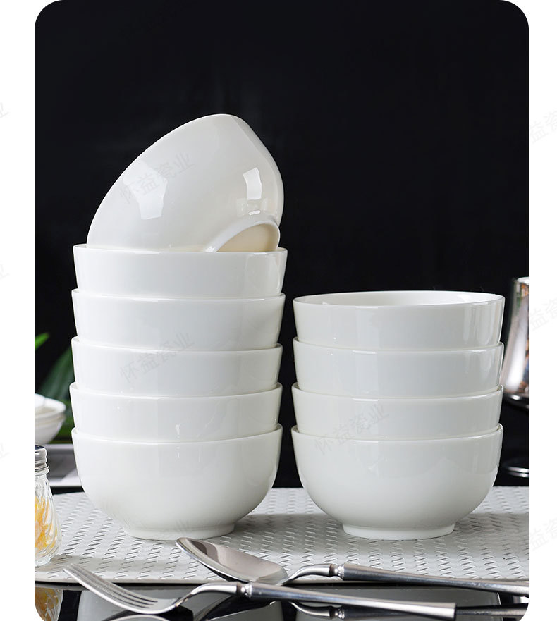 Simple soup bowl, noodle bowl, thickened rice bowl for restaurants and hotels, can be printed with LOGO, pure white ceramic straight-mouthed bowl for home use pic 24