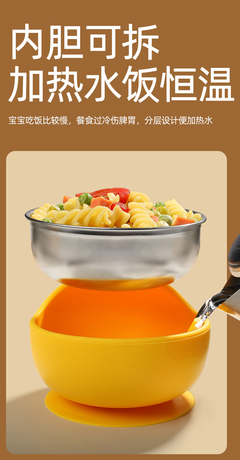不锈钢吸盘碗婴儿专用自主进食宝宝碗 硅胶防摔防烫儿童学吃喂养餐具 辅食训练碗安全无毒详情1
