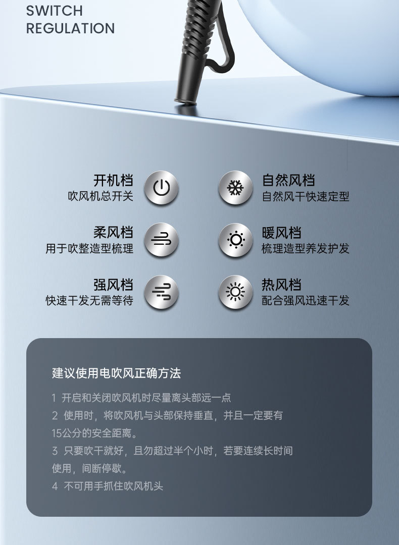 Cross-border e-commerce wholesale hair dryers, cold and hot air without damaging hair, negative ion household high-power hair dryers pic 22