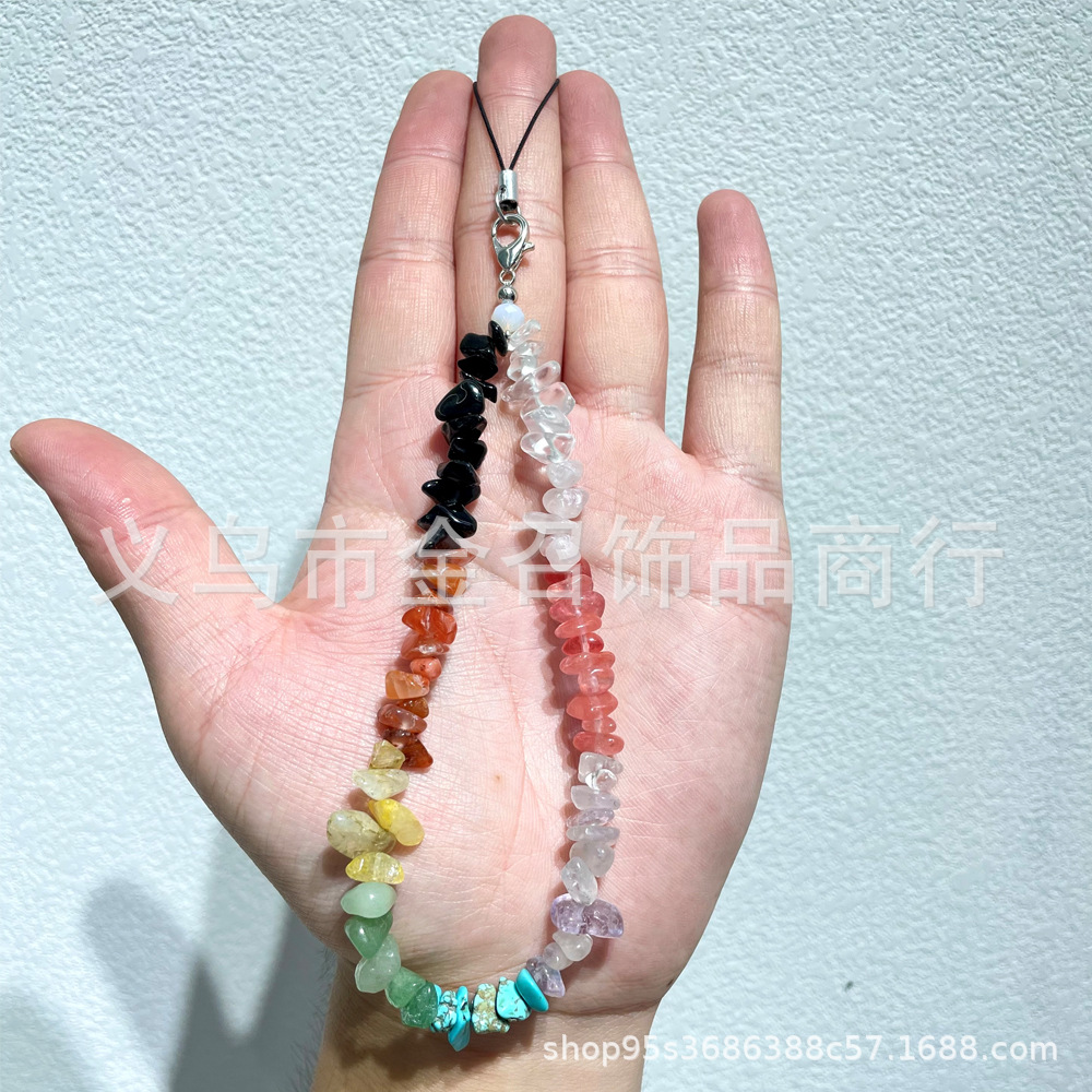 European and American ins crushed stone mobile phone chain, natural crystal mobile phone chain, DIY rose crystal amethyst beads mobile phone lanyard pic 3