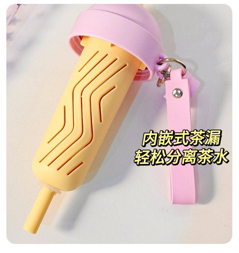 New Yebo plastic straw cup, cute cartoon TRitan water cup, student high appearance level tea and water separation double drinking cup pic 8