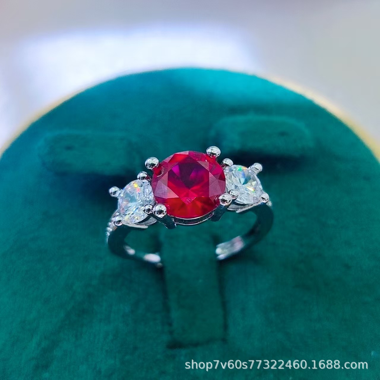 热卖珠宝首饰2克拉圆形培育鸽血红红宝石开口戒指女时尚彩宝戒指详情46