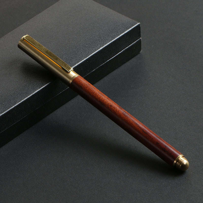 Wooden business pearl signature pen, brass solid wood pen clip, gel pen, LOGO printed, laser customized signature pen pic 5