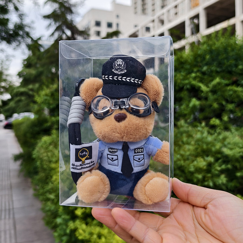 萌警察小熊毛绒玩具公仔挂件交警泰迪熊娃娃机玩偶钥匙扣包包挂饰详情4