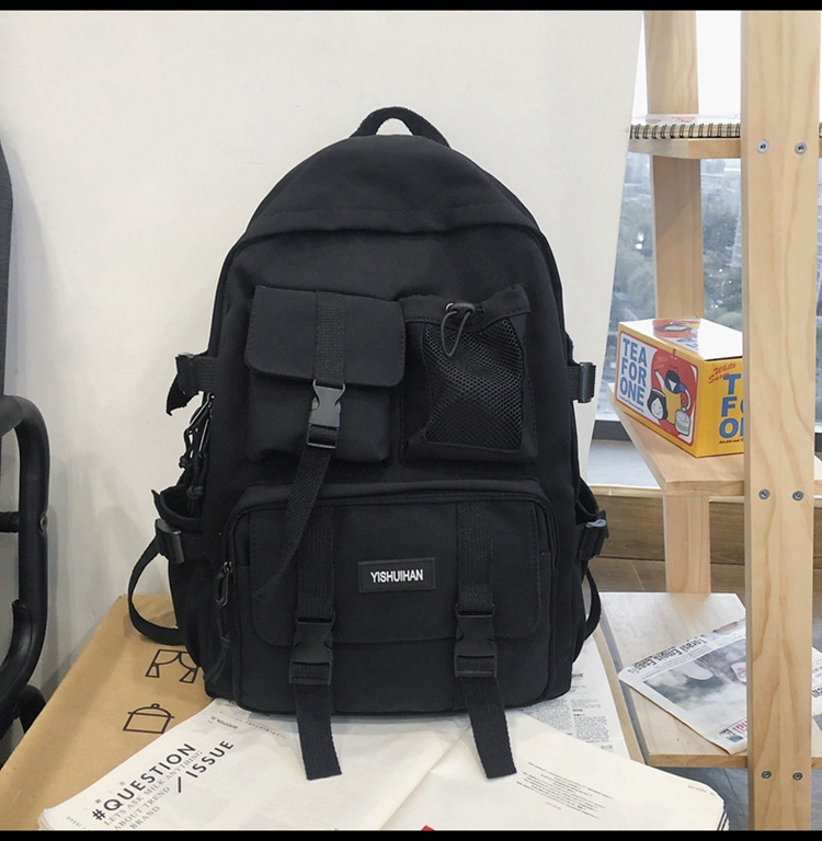 休闲百搭男女双肩包可爱挂件洋气潮流学生书包大容量工装风背包详情40