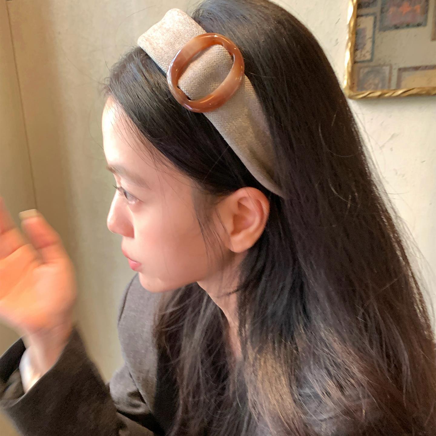 高分智感!美拉德玳瑁色圆环宽边发箍时尚复古高颅顶头箍外戴发饰详情7