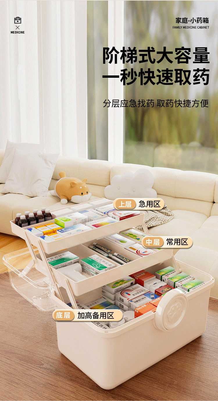 猫咪三层家用发饰收纳盒美术生专用收纳盒工具箱桌面文具整理药箱详情6