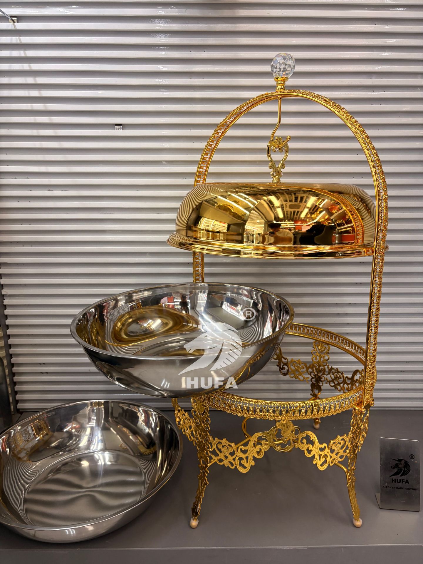 Cross-border stainless steel alcohol stove, hotel buffet stove, luxurious golden insulated stove, Chafing Dish pic 3