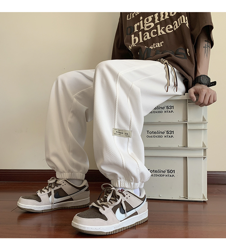 华夫格裤子男士2024秋季潮牌宽松九分束脚卫裤大码青年休闲运动裤详情26