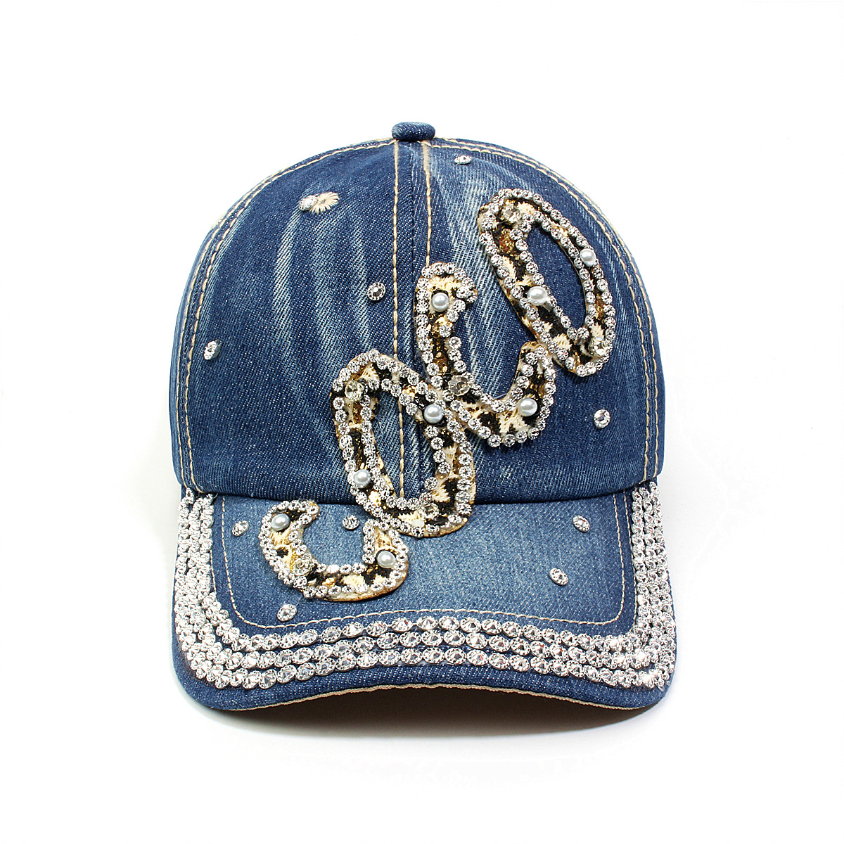 跨境外贸新款牛仔布女镶钻欧美国休闲成人棒球帽时尚洋气鸭舌帽子详情6