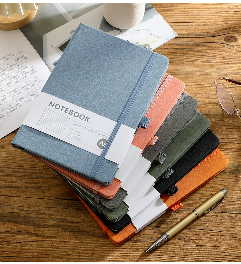 Customized a5 notebook with elastic band, horizontal line dot printing, office notebook, skin-like leather, student diary, high appearance level pic 16