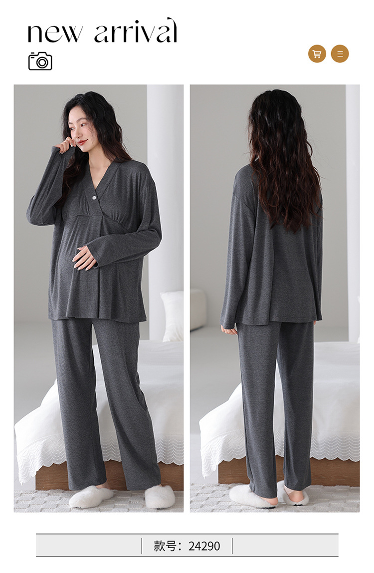 孕妇睡衣夏季薄款短袖短裤彩棉莫代尔套装带胸垫产后哺乳期月子服详情27