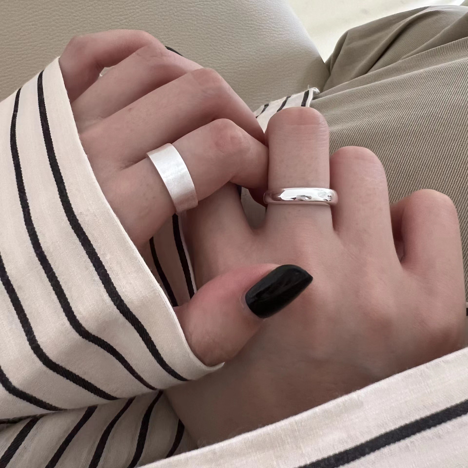 925 sterling silver ring with matte brushed finish, index finger ring opening design, bright silver versatile ring pic 14