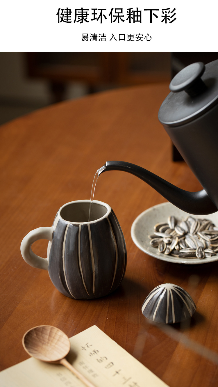 Creative ceramic, quirky melon seed cups with LIDS, office funny drinking cups, best friend gifts pic 9