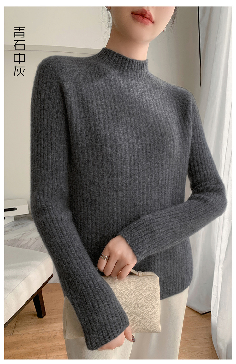 100% cashmere semi-high-neck cashmere sweater for women in autumn and winter, long-sleeved knitted base layer, thick warm sweater for women pic 26