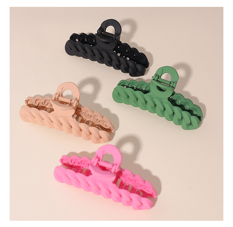 辉运新款跨境复古链条烤漆抓夹后脑勺盘发鲨鱼发夹简约彩色发爪详情7