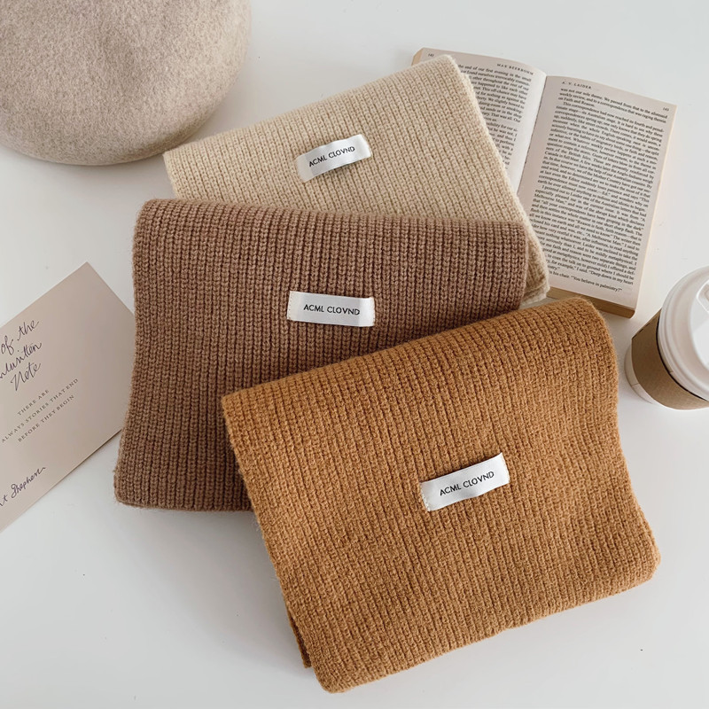 Korean-style solid-color knitted Japanese-style scarf for women in autumn and winter, ins, high-end and versatile, warm and thick woolen scarf, trendy pic 8