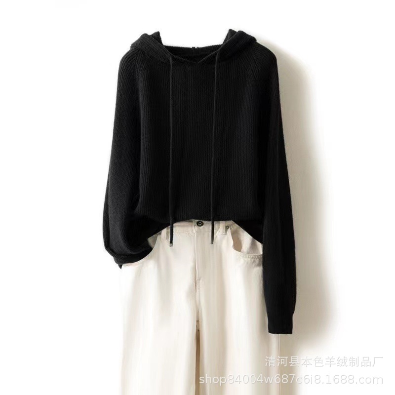 哥块团弟同款羊毛针织连帽毛衫女套头条纹宽松打底衫针织衫代发详情16