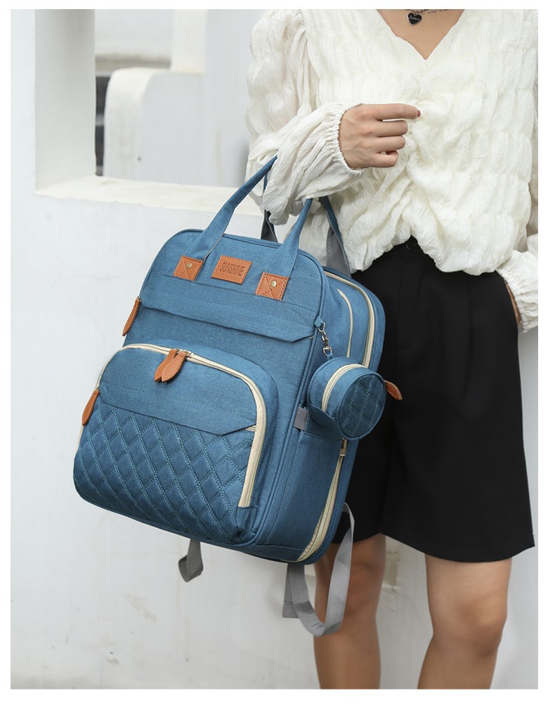 跨境高级感双肩背包多功能妈咪包母婴外出轻便大容量折叠婴儿床包详情24