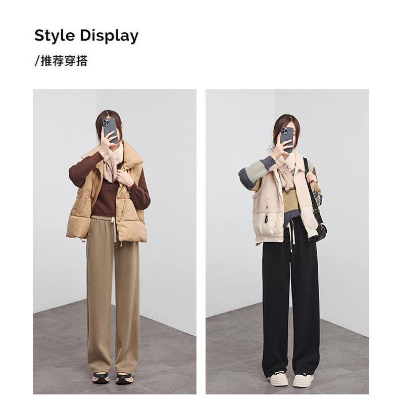 欧棉绒窄版阔腿裤女秋冬2025新款休闲高腰显宽松瘦垂感款式直筒裤详情21