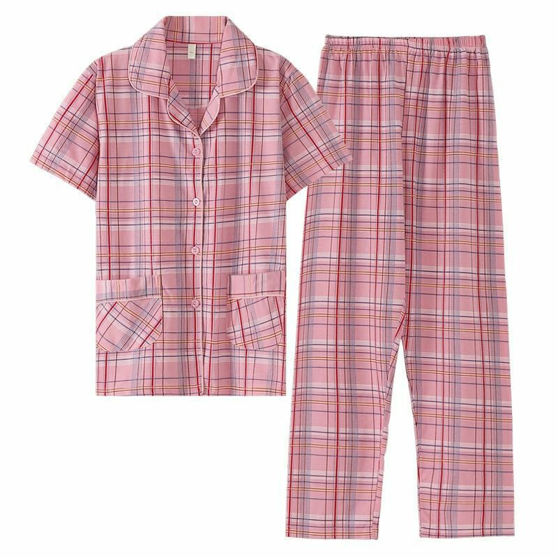 100%纯棉睡衣女夏季薄款短袖长裤大码家居服套装夏可外穿详情29