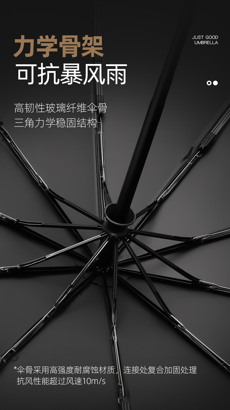 实木弯柄轻奢商务伞六色折叠伞深灰色背景彩虹伞布雨伞纸伞汽车遮阳伞详情2