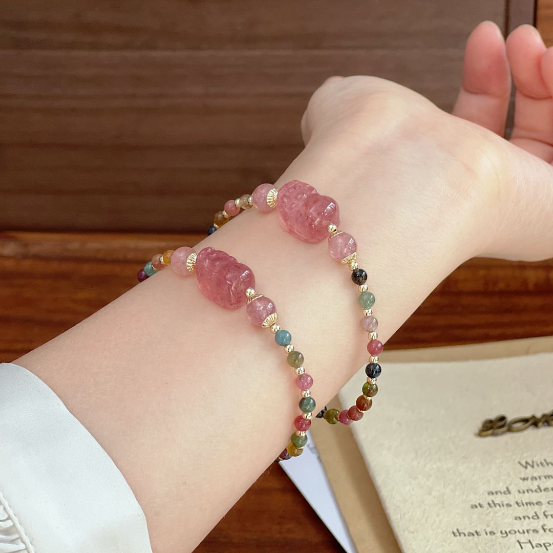 天然碧玺手串草莓晶貔貅配件多巴胺串珠手链财富饰品首饰批发详情3