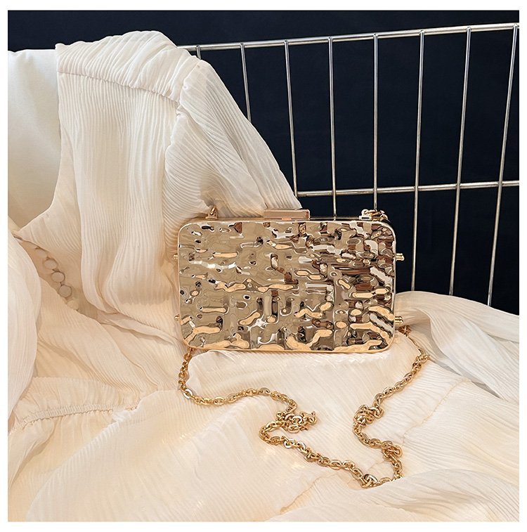 晚宴包金属2024夏季新款盒子女包链条单肩斜挎包褶皱跨镜女手机包详情52