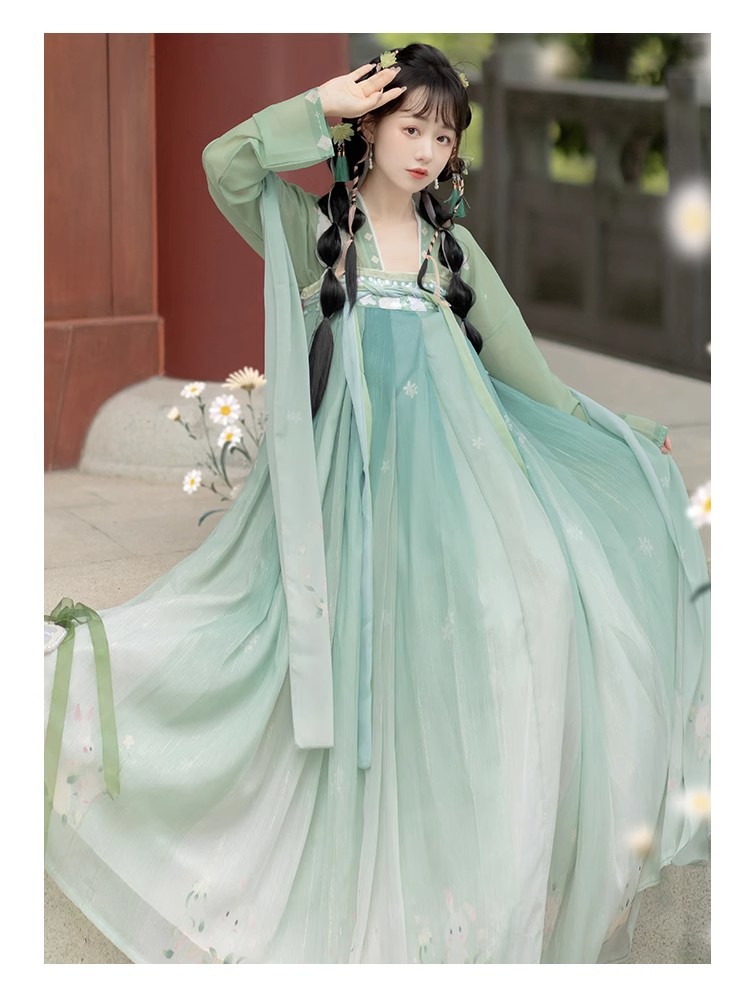 National trend embroidered waist-length cross-neck blouse and skirt set, adult Hanfu, female student chest-length printed spring and autumn style pic 10