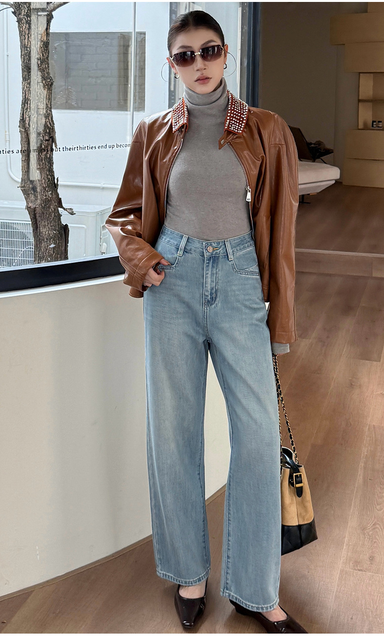 云长 天丝莱赛尔棉牛仔裤女2025秋季新款直筒裤子休闲长裤 K0007详情21