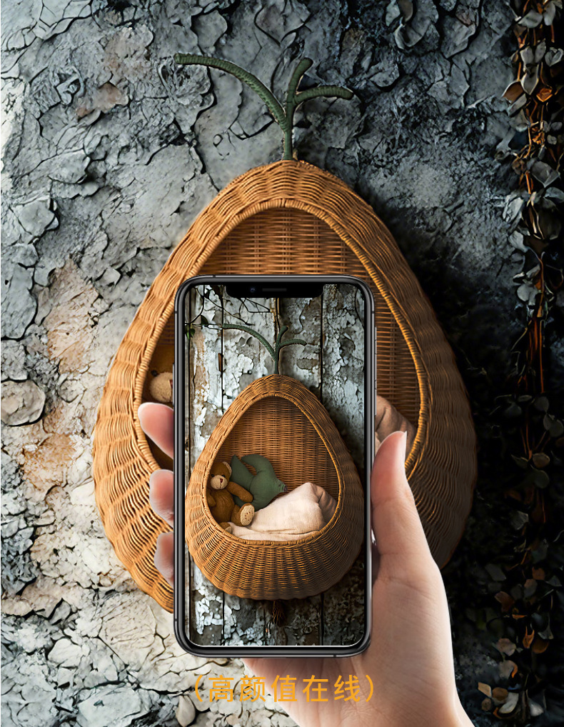 Nordic-style rattan woven wall-mounted key storage basket, home and homestay decoration, toy and sundries storage basket, hand-woven basket pic 3