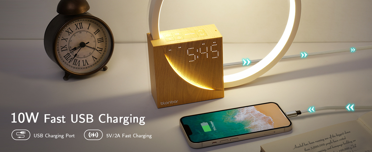 Best-selling wireless charging alarm clock, white noise 10W charger, touch bedside lamp, wake-up light, reading eye-protecting night light pic 8
