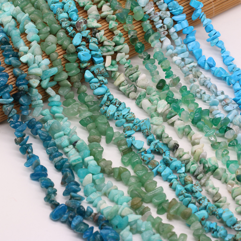 Natural crushed stone green Dongling blue pine raw stone beads with holes semi-finished DIY jewelry handcrafted accessories wholesale pic 1