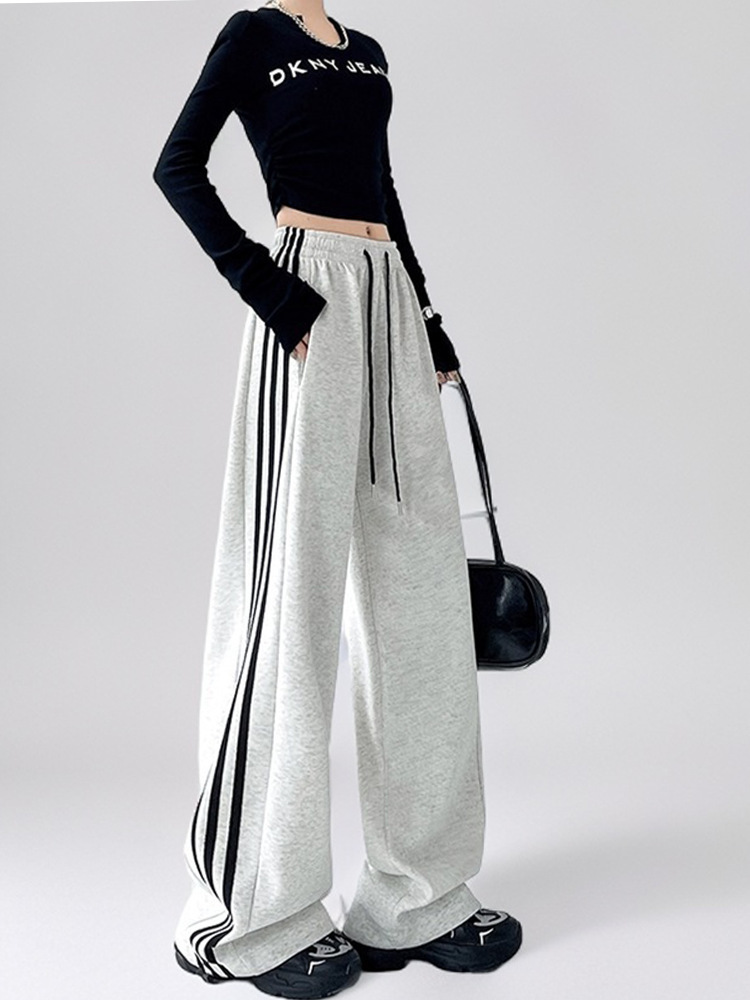 IVERY cross-border high-waisted striped two-wear sport pants for women can be used to widen legs or tighten the feet. Versatile straight-leg casual pants with a good drape pic 6
