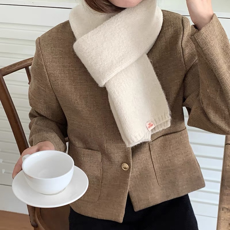 One-piece consignment wholesale of Korean solid color versatile autumn and winter new woolen couple and student small scarves, cute knitted warm scarves, street stall wholesale pic 7