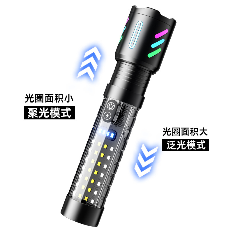 强光充电长续航电筒红蓝警示户外变焦远射镭射轰天炮露营手电筒详情7