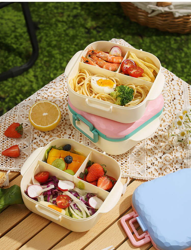 INS cuadrado compartidor caja de almuerzo de plástico con cubiertos caja de almuerzo portátil para estudiantes caja de bento microondas caja de ensalada pic 17