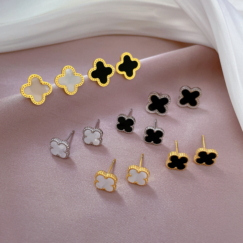 【通体钛钢】贝母幸运草极简风耳钉冷淡男女耳环个性气质宴会耳饰详情4