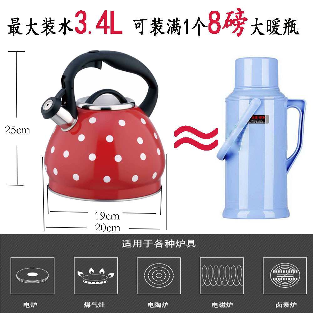 In-stock induction cooker, gas stove, universal Amazon cross-border e-commerce 3.0L polka dot stainless steel whistling kettle pic 8